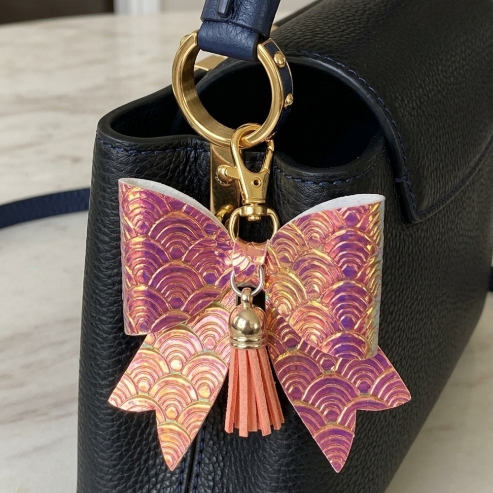 Peach Iridescent and Tassel Bag Charm Key Chain